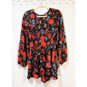 Unbranded Black and Red Floral Long Sleeve Romper Size XL